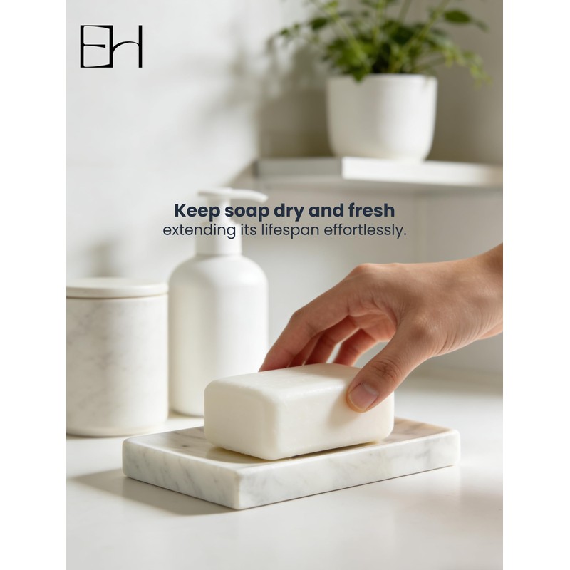 EXCHUES Natural Marble Soap Dish for Shower with Silicone Non-Slip