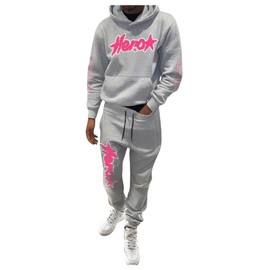 GORGLITTER Men's 2 Piece Sweat Suit Letter Graphic Long Sleeve Hoodie and Sweatpants Set Jogging Athletic Suits Grey Large