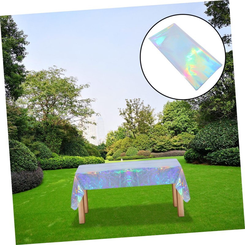 jojofuny 4pcs Iridescent Plastic Table Covers Holographic Foil Tablecloths for