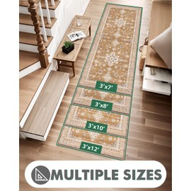 LUMI Runner Rug 3x7, Washable Non-Slip Hallway Throw Rugs, Long Soft Thin Vintage Oriental Kitchen Mats, Low-Pile Indoor Kitchen Entryway Area Rug, Amber