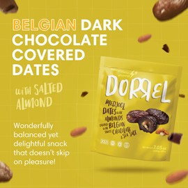 Dorrel Belgian Dark Chocolate Covered Medjool Dates Stuffed with Salted Almonds, Nutritious and Tasty Dark Chocolate Almond with Sea Salt, High-Energy Snack, Non-GMO, Kosher,