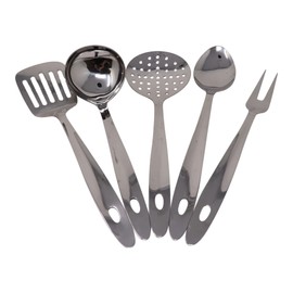 6pc Kitchen Utensil Set | Stainless Steel, Spoons Turners Spatula Ladle Fork, Kitchen Gadget, Heat Resistant, with Holder, Dishwasher Safe, Non Stick, Ideal for Bbqs
