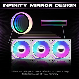Jungle Leopard PC Fan JM-V2 120 Infinity Mirror Module Daisy-Chain ARGB Fan 120mm Triple Pack Suitable for Computer Case & 360mm AIO Cooler (White Reverse)
