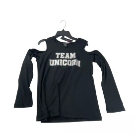 Love Alexa Girl's "Team Unicorn" Cold Shoulder Long Sleeve Top M Black Casual