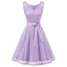 Dressystar 0010 Women Floral Lace Bridesmaid Party Dress Short Prom Dress V Neck Lavender S