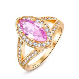 Narica Women's Yellow Gold Plated Marquise Cut Created Pink Topaz Rings CZ Cubic Zirconia Filled for Mom 8#