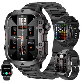 Men's Smart Watch with Bluetooth Calling, 1.96 Inch AMOLED Smartwatch with 123 Sports Modes, 5ATM Waterproof, Activity Tracker, Sleep, SpO2, Heart Rate Smart Watch for iOS Android (Black)