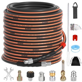100FT Sewer Jetter Kit for Pressure Washer, 1/4" NPT Corner Drain Cleaner Hose 5800 PSI with Sewer Jetting Nozzles, Pearl Corsage Pin, Waterproof Tape, Extension Cord Organizer&2 Spanner