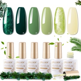 GELLEN Gel Polish Nail Set 6 Colors Spring Summer Lucky Green Soak Off UV Nail Drawing Gel Polish Swirl Shell Thread Effect Long Lasting Home Salon Manicure Gift for Her