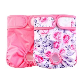 RURAUOGR Washable Female Dog Diapers Reusable Doggie Diapers Sanitary Wraps (Pink Rose, S(11.0''-16.1''))