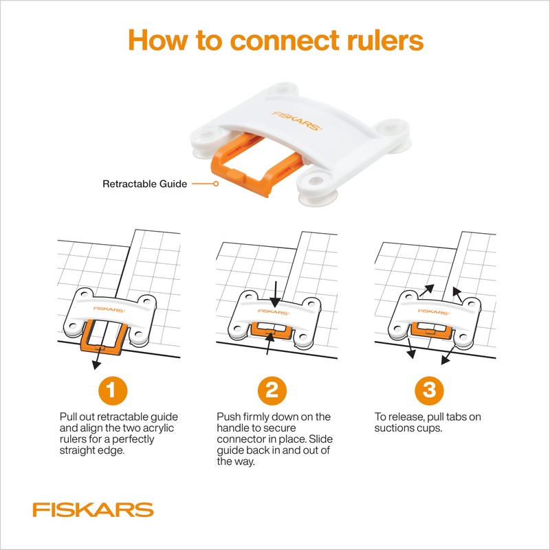 Fiskars 3-Piece Ruler & Connector Set, 6.5"x6.5" and 6.5"x24.5" Rulers,