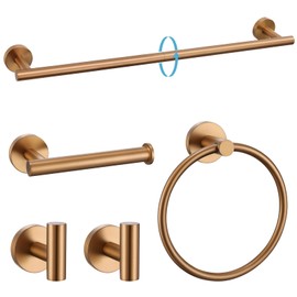 TURS Brushed Rose Gold 5 Piece Bathroom Hardware Set, SUS304 Stainless Steel 23.6 Inch Bath Towel Bar Set, Round Bathroom Accessories Kit Wall Mounted