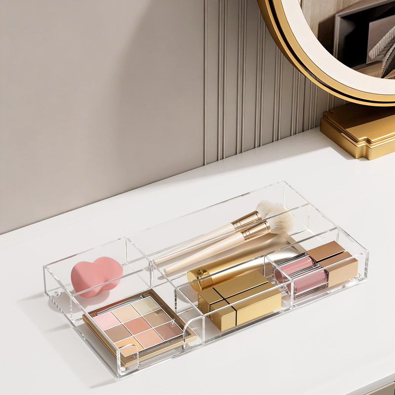 HBlife Acrylic Desk Drawer Organizer Tray with 6 Compartments, Small
