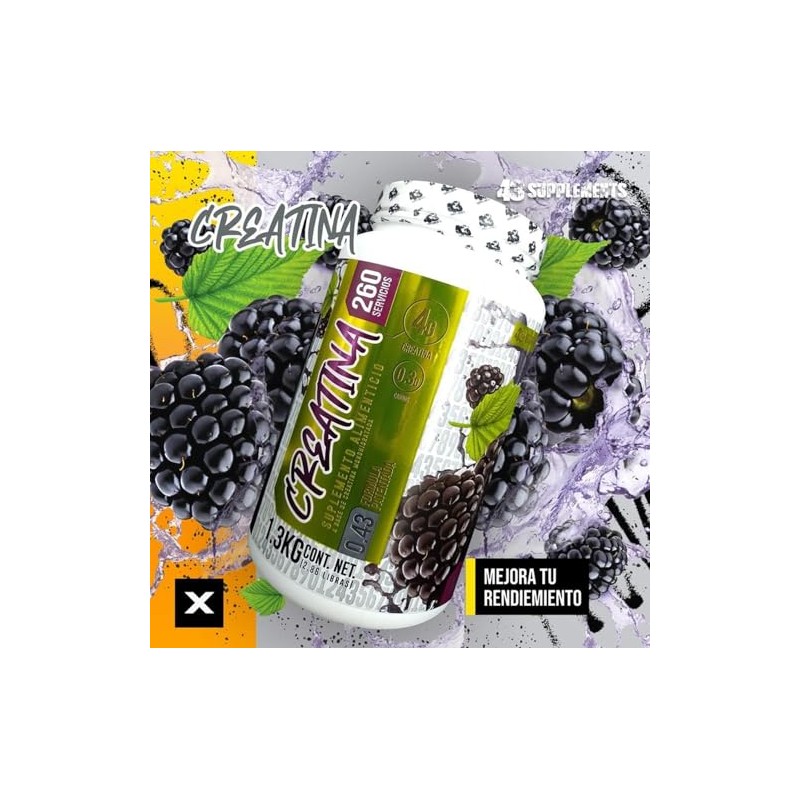 Creatina 1.3KG 43 Supplements 260 Servicios Sabor Moras