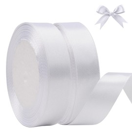 KEYIDO® White Ribbon, 20mm x 44M(50 Yards) Wide Ribbon, Thick White Satin Ribbons for Gift Wrapping, Hair Bow, Florist, Crafts, Sewing, Car, Wedding, Christmas Decoration (25 Yards/Roll)