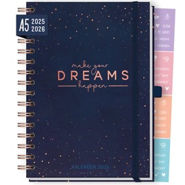 Häfft - Timer Fancy Deluxe 2025/2026 A5 "Make your Dreams happen" School Calendar, Student Planner, Semester Planner with Spiral Bound for Upper Level, Education, University - Sustainable and Climate