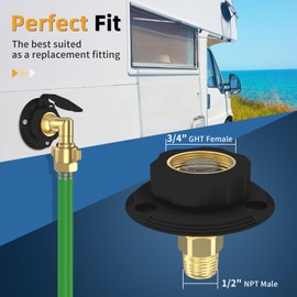 RV Water Inlet Replacement City Water Fill Inlet with Check Valve Brass Elbow Connection Hose Connector Hookup for Camper (Black)