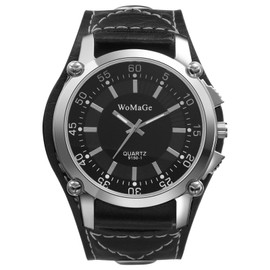 JewelryWe Men's Watch Analogue Quartz Date Calendar Punk Military Watch Men's 30 m Waterproof Military Sports Watch with Genuine Leather Strap, 1-Black, Strap.