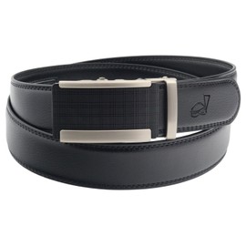 QHA Mens Automatic Leather Belt Waist Buckle Casual Fashion Designer Ratchet New Q38-Black-38-44"