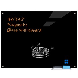 JYYPWB Glass Magnetic Dry-Erase Board - 48 x 36 Inches JYYPWB Glass Blackboard for Wall, Large Frameless Magnetic Black Board for Office,Home & School