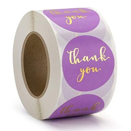 1.5'' Thank You Stickers, Adhesive Gold Font Thank You Stickers Labels, Round Small Business Stickers, Ideal for Bakery, Boutiques,Retailers & Small Business Owners, 500 Labels Per Roll (Purple)