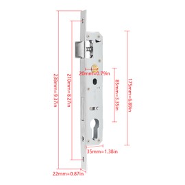Tubular Frame Lock, Stainless Steel Mortice Lock, Distance 85 mm, Backset 20 mm, Tubular Frame Lock, Door Lock, Garden Door, Lock Insert for Left/Right