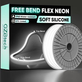 GZBtech 110-120V LED Neon Rope Lights 50FT/15M, 3D Top & Side Free Bend 6000K Cool White Silicone Neon Strip Light, 122+LM/FT Diver-Free IP65 Waterproof Rope Lighting for Indoor Outdoor Decoration