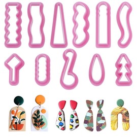 HOBBIESAY 11Pcs Polymer Clay Earring Molds Basic Clay Stamps Mini Long Dangle Shape Polymer Tools Hot Pink Pottery Cutter for DIY Earrings Jewelry Making Craft