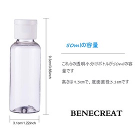 BENECREAT 24 Pieces 1.7 fl oz (50 ml), Small Divided Bottle, One-Touch Travel Bottle, White Cap, Plastic Container, Empty Bottle, Refill Bottle, Shampoo, Cream, Cosmetics, Storage, Travel Supplies