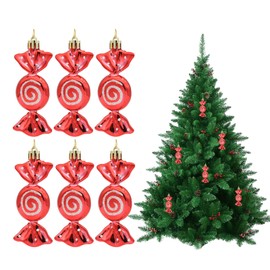 Christmas Tree Ornaments Sets,6PCS Sweet Candy Shaped Christmas Decorations Baubles,Xmas Shiny Plastic Christmas Hanging Pendant for Home Photo Prop Party Decoration (Red)