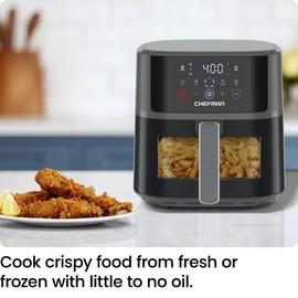 Chefman Air Fryer – 6 QT Compact Airfryer for Quick & Easy Meals, Features Hi-Fry Technology for Extra Crisp, Easy-View Window, Touch Controls with 4 Presets, Nonstick & Dishwasher Safe Basket - Grey
