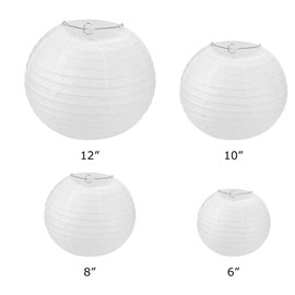 LOLYSIC Pack of 30 White Paper Lanterns 4" 6" 8" 10" 12" Various Sizes, CBTONE White Hanging Round Lanterns for Birthday, Wedding, Baby Shower, Festival, Christmas Party, Decoration