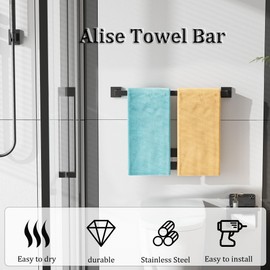 Alise Black Towel Bars,23.6 Inch Towel Holder Towel Racks for Bathroom and Lavatory,SUS304 Stainless Steel Hand Towel Hanger Rail Wall Mount,Useable Length 21.85 Inch Towel Bar