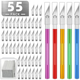 55 Pack Exacto Knife, Hobby Knife Set with 5 Craft Knives and 50 Precision Knife Blades(#11) for Art,Scrapbooking,Carving, DIY, Cutting, Stenciling by EGYPAMID
