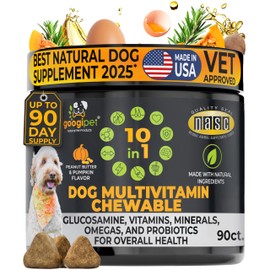 Googipet Premium 10 in 1 Dog Vitamins Multivitamin Chewable with Probiotics for Gut Health, Dog Vitamins and Supplements w/Vitamin C & Glucosamine for Joint Support (Peanut Butter & Pumpkin Flavor)
