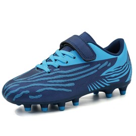 brooman Kids Firm Ground Soccer Cleats Boys Girls Athletic Football Shoes (4,Navy Blue)