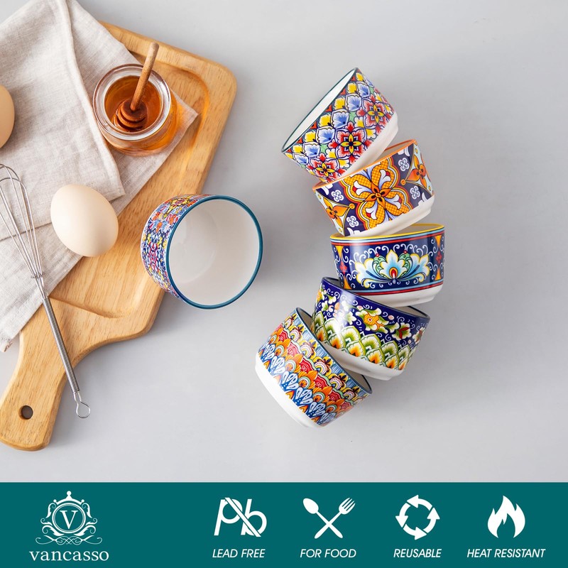 vancasso 4 Oz Ramekins Oven Safe Set of 6, Bohemian