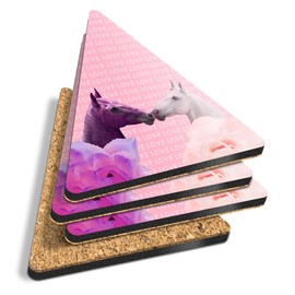 4 x Triangle Coasters - Horses in Love Valentine's Day Cork Backed MDF Glossy Tea Coffee Accessory #45362
