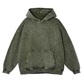KEEPSHOWING Men's Washed Vintage Oversized Casual Basic Hoodies Long Sleeve Workout Street Hoodie Sweatshirts With Pocket(ArmyGreen(hooded) L)