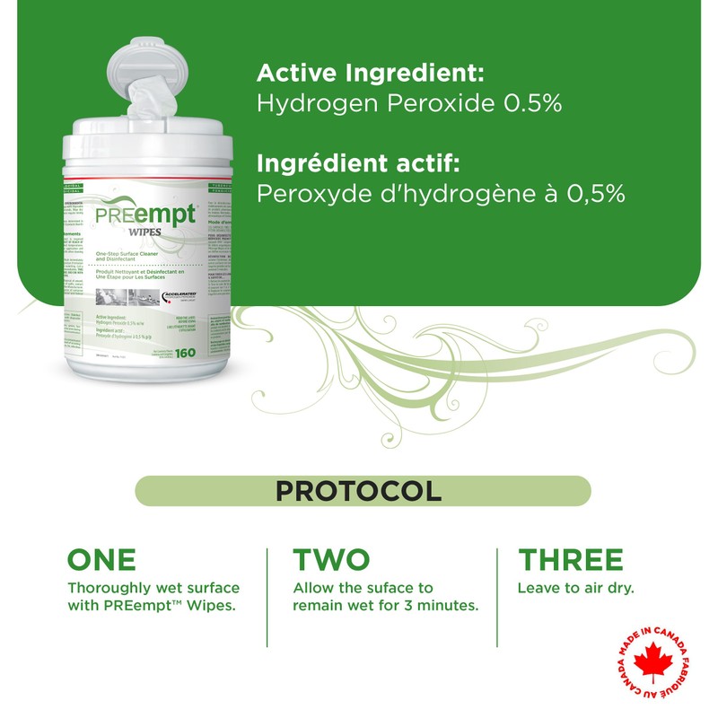PreEmpt Wipes, 160 Count, Hospital Grade One-Step Surface Cleaner, and
