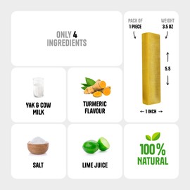 PetYupp Premium Himalayan Yak Cheese Chew for Dog - Natural, High-Protein & Long-Lasting Treats for Aggressive Chewers & All Dog Sizes – Gluten, Grain & Lactose Free (Large, Pack of 1 - Turmeric)