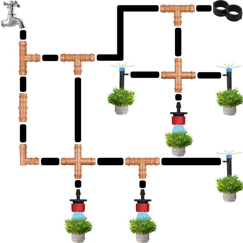 Jayee Drip Irrigation Fittings Kit for 1/2" Tubing, 18 Pieces