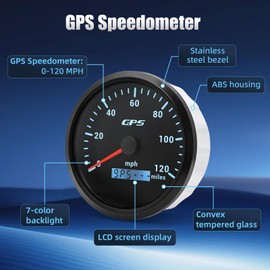 ARTILAURA 110mm 4-3/8" GPS Speedometer Boat 120 MPH Speedometer Gauge 7 Color Waterproof 9-32V for Marine AUTO Car Motorcycle Truck (Black)
