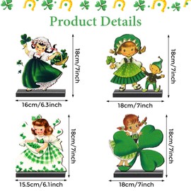 4Pcs Vintage St. Patrick's Day Wooden Tabletop Decorations Kit Girl Irish Wood Desktop Centerpieces Shamrocks Tiered Tray Décor for St. Patrick's Day Party Table Decorations