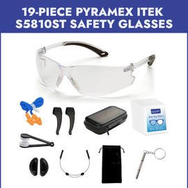 19-piece Pyramex Itek S5810ST Safety Glasses, Eye Protection Bundle, Anti UV Protection, Protective Case, and More for Hunting, Construction, and Landscaping, Safety Glasses for Men and Women