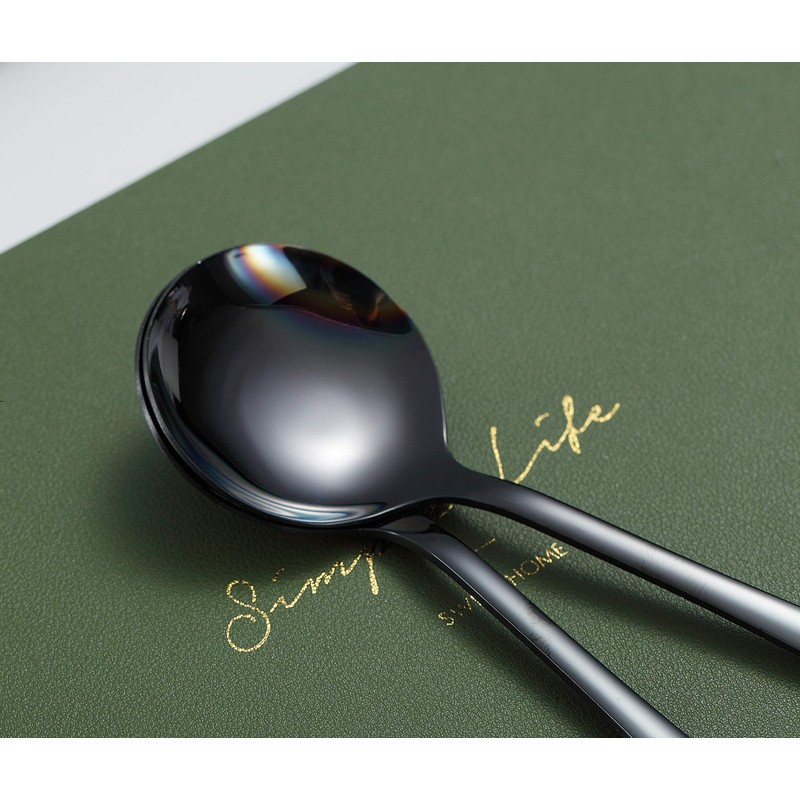 Black Soup Spoons, Kyraton 6-Piece Stainless Steel Round Spoon with
