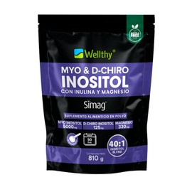 Wellthy Myo & D-Chiro Inositol 810g con Inulina y Magnesio Marino. Mezcla óptima 40:1 5000mg Myo Inositol, 125mg D-Chiro Inositol, Magnesio 330mg. 100% Naturales, Gluten Free, Sugar Free, Vegan.