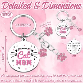 Cat Mom Gifts Keychain for Women - Cute Cat Lover Christmas Gift for Women Mommy Girl with Cat Pink Paw Keyring Best Cat Mom Mother's Day Birthday Thanksgiving Christmas Presents