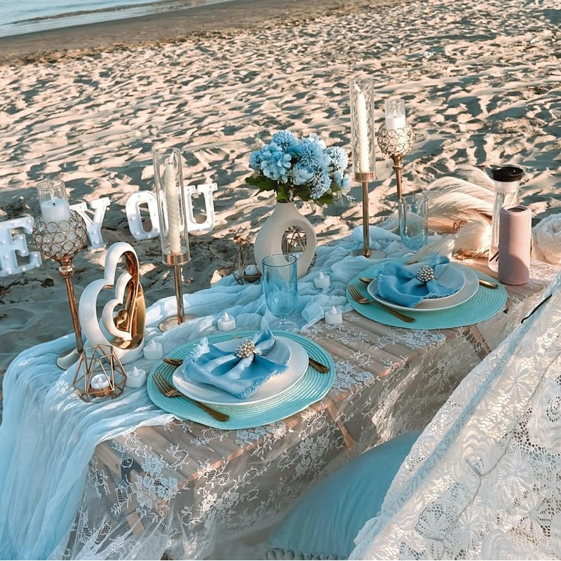 3 Pack Baby Blue Table Runner Boho Gauze Cheesecloth Table