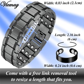 Vicmag 3 x Magnetic Bracelet Men, Lymphatic Drainage Pure Titanium Bracelet Ultra Strong Magnets, Magnetic Bracelet Health, Adjustable, Adjustment Tool and Gift Box (Pure Titanium Silver)